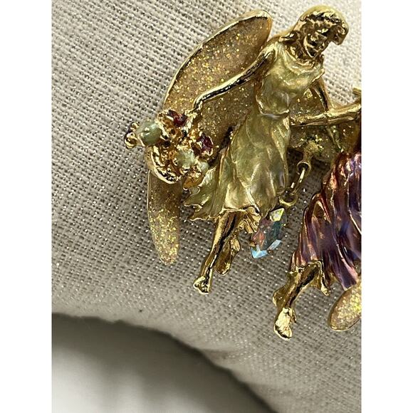 Kirks Folly Two Angel Soul Mate Twin Sister Friends Dancing Gold Tone Pin Brooch - Picture 2 of 9